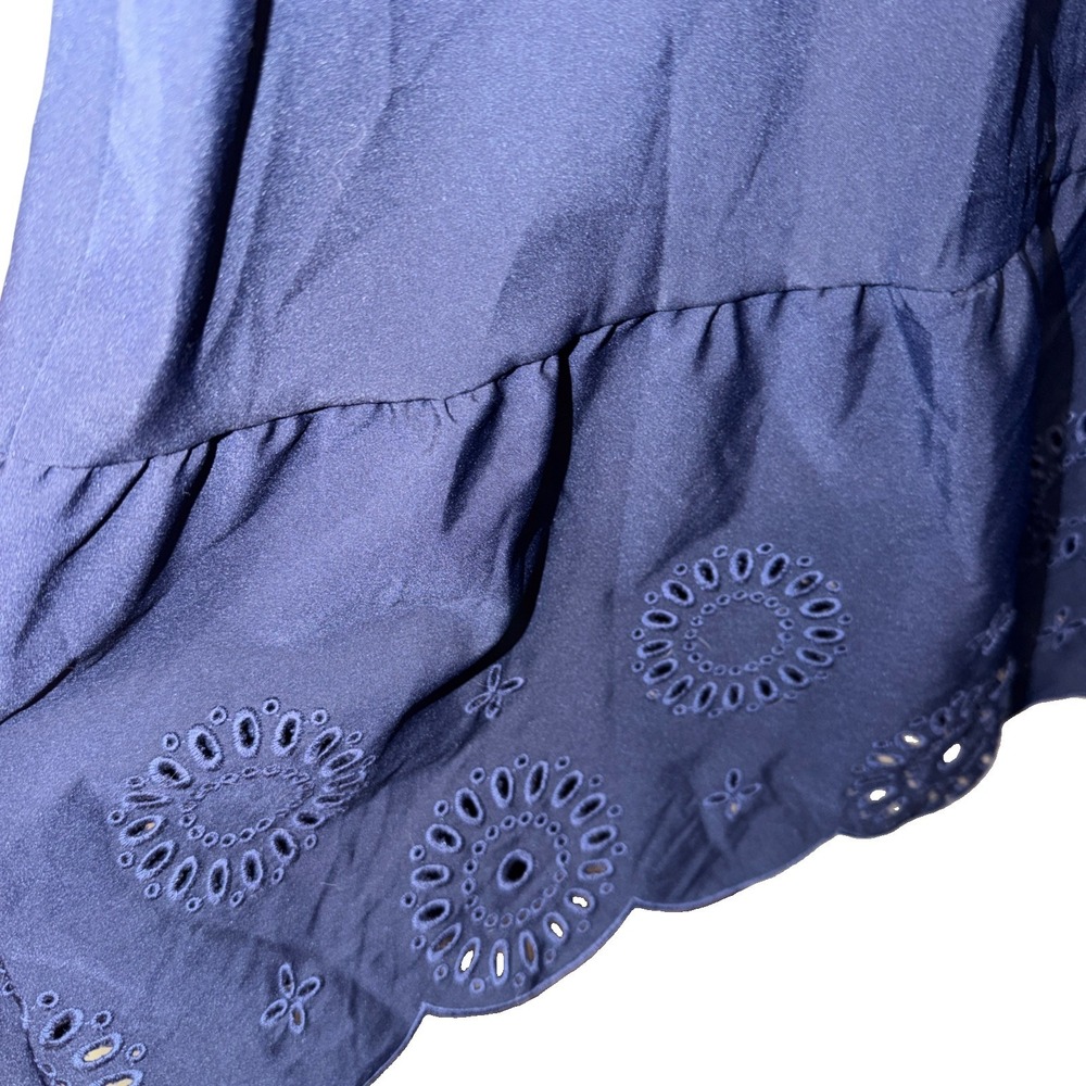 Modern Works Women's Dress Navy Coastal Preppy Puff Sleeve Eyelet Plus Size 1X - Picture 4 of 5
